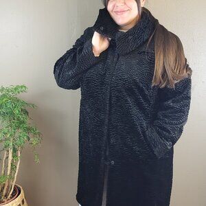 BLACK Faux Persian Lamb knee length coat-